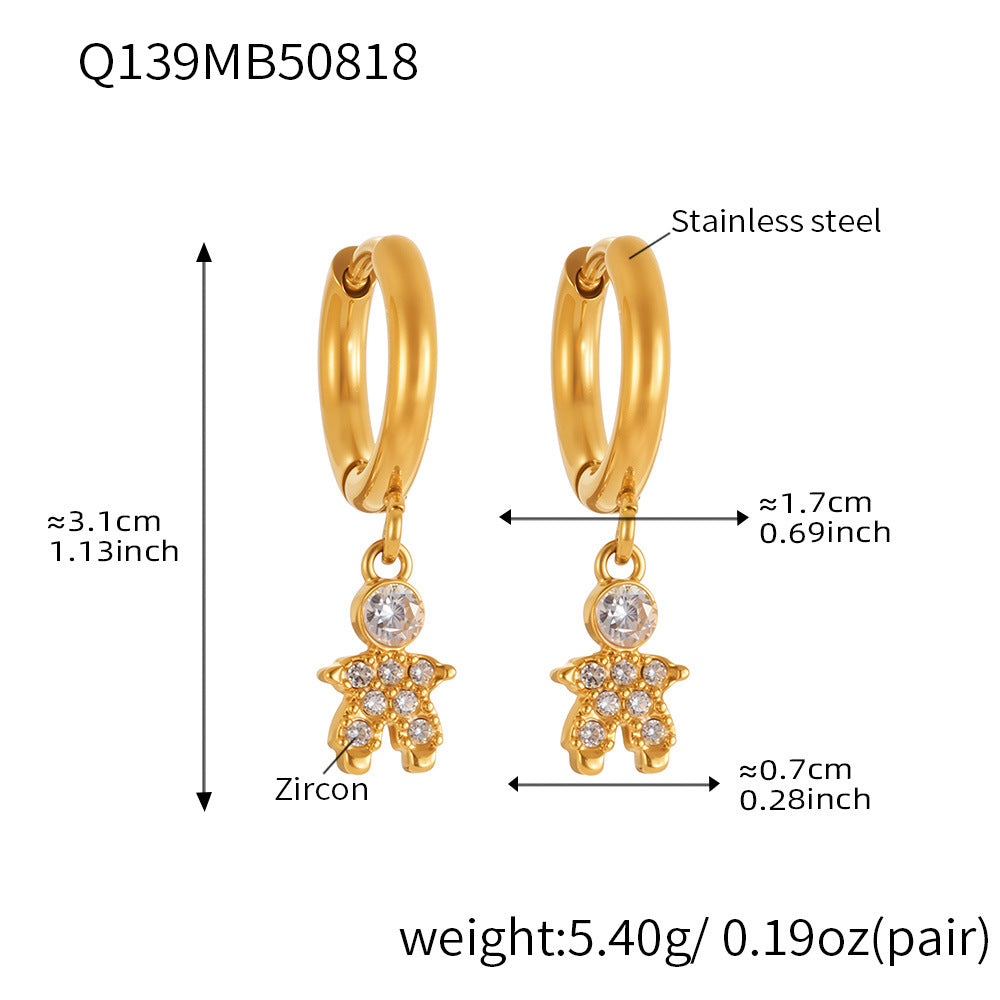 B廠-超閃5A鋯石太空人帶鑽耳環不鏽鋼鍍18k金時尚百搭秋季飾品「Q132-Q140」25.08-4