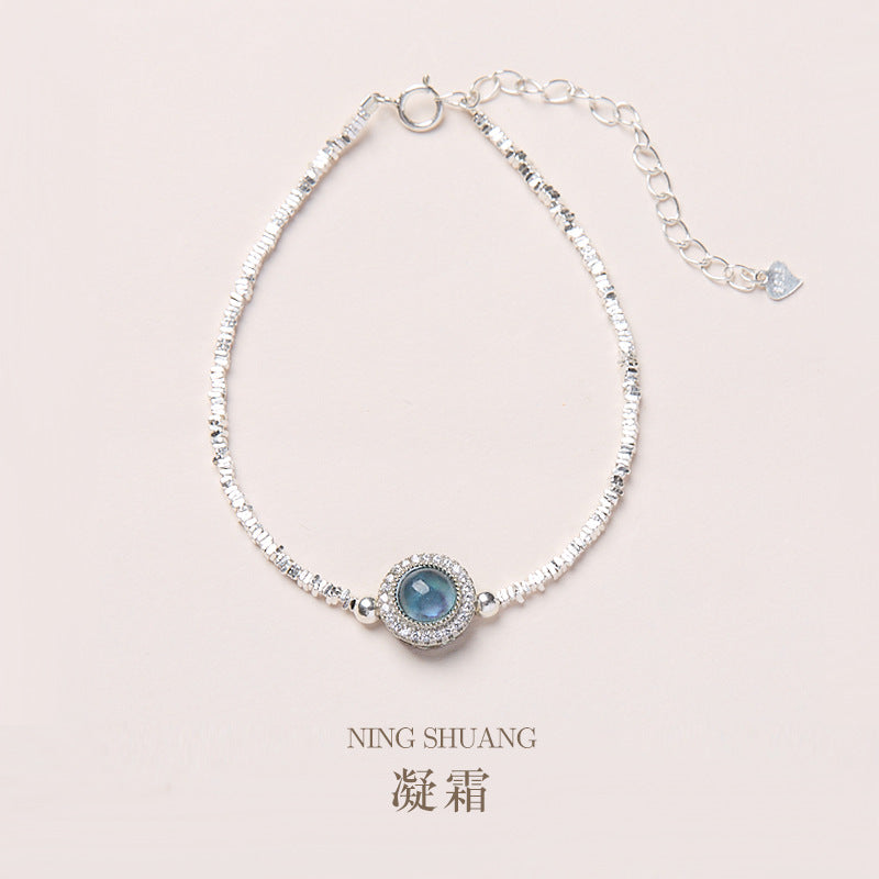 AS廠-S925純銀精緻天然海藍寶手鍊輕奢小眾高級感氣質飾品禮物女新款鏈「B001D097」25.04-4