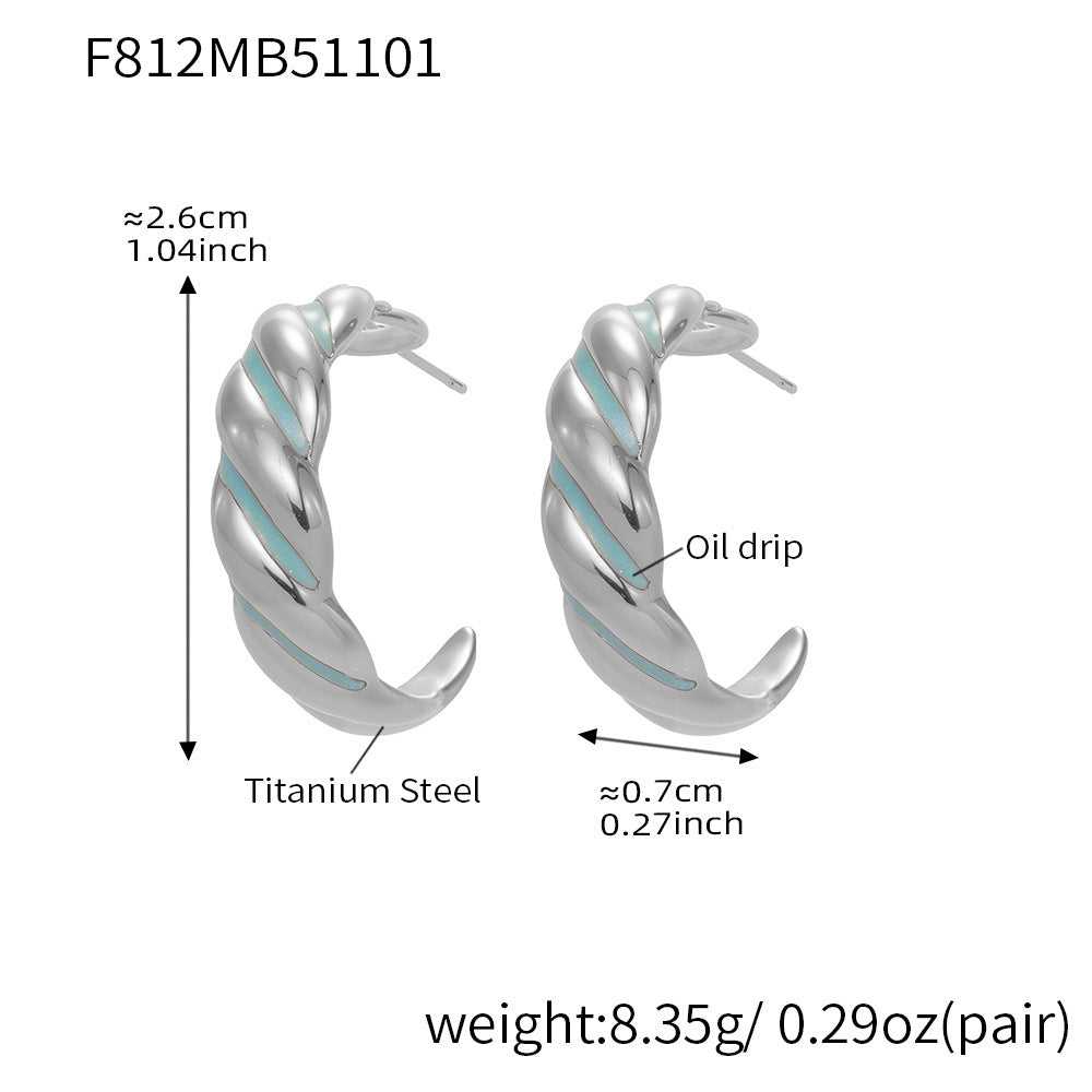 B廠-新款不鏽鋼幾何扭紋滴油耳環琺瑯彩釉時尚個性耳飾鍍18k金「F812」25.11-1