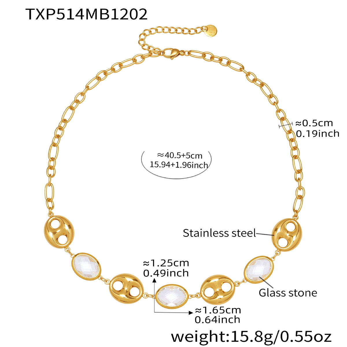 B廠-不鏽鋼空心豬鼻子包邊玻璃石手鍊項鍊套裝鍍18k真金跨境珠寶首飾「TXP514」25.12-2