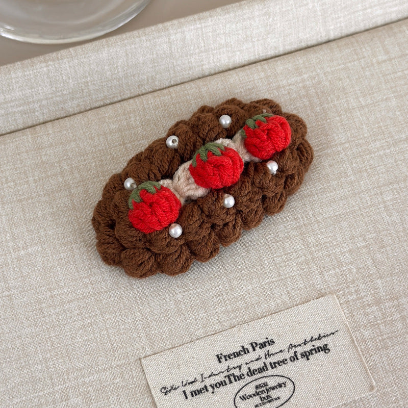 E廠-秋冬手工鈎針毛線水果髮夾女款2025新款前額bb夾側邊夾碎髮瀏海夾「27629」25.11-1