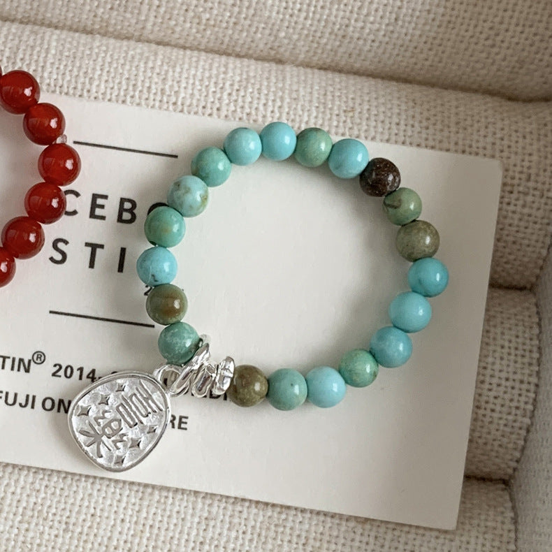 C廠-古風花朵葉子福袋小馬元寶蘋果紅瑪瑙彈力戒指S925純銀戒指女士「RB」25.11-4