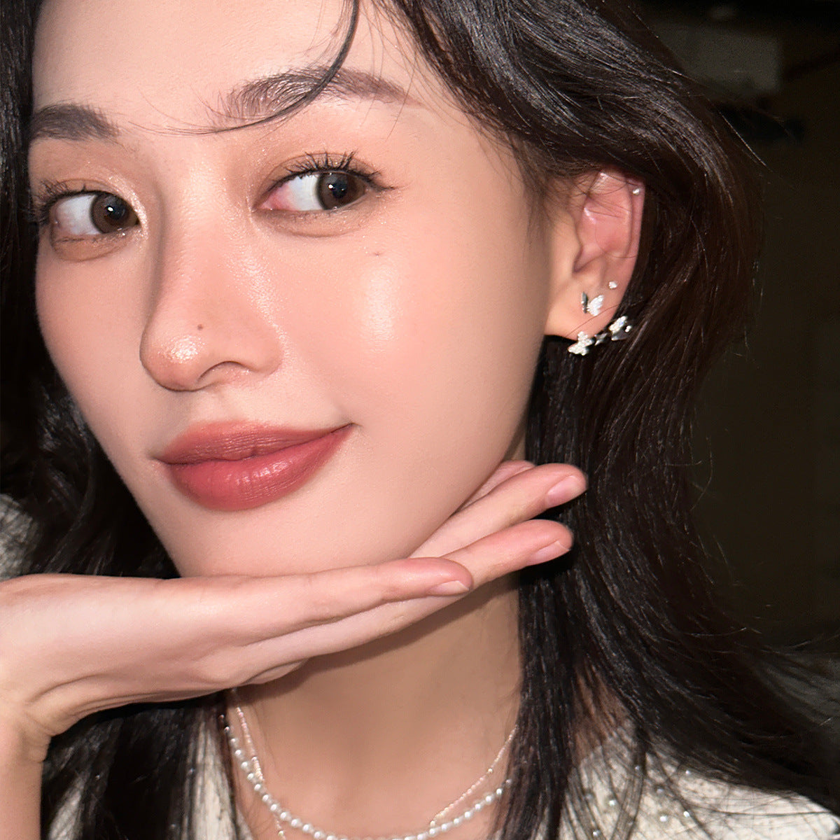 C廠-超仙甜美蝴蝶銀針耳釘女氣質高級感百搭耳環小香風ins輕奢新耳飾「EH-3796」25.07-4