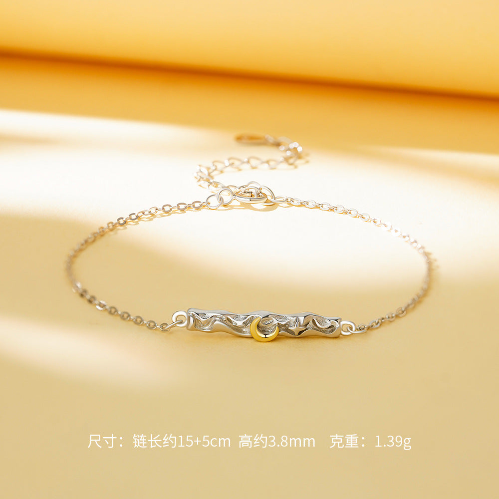 D廠-原創純銀S925熔岩月亮星星情侶手鍊溫柔百搭小眾文藝個性手飾批發「YC5153SL_1」25.11-4