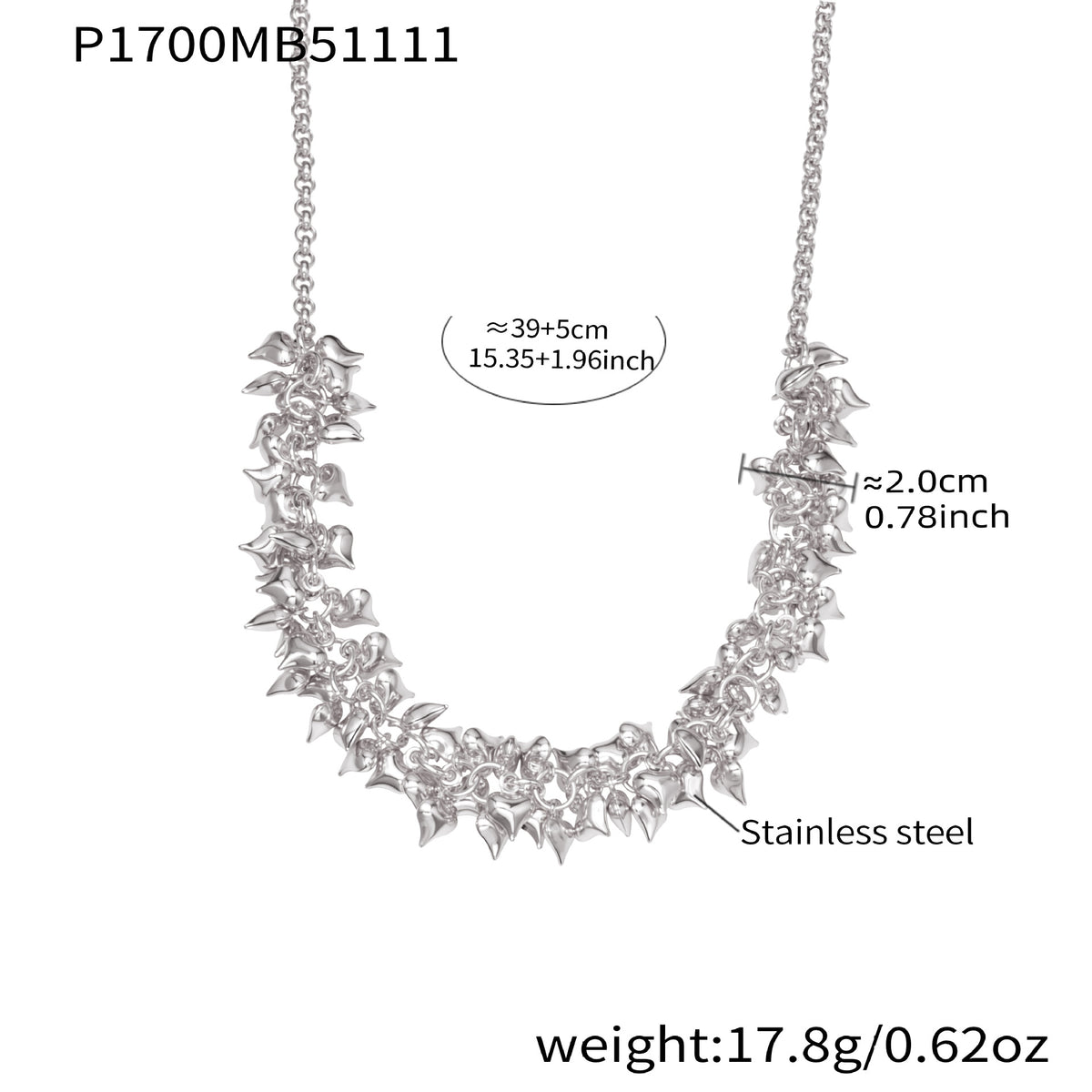 B廠-不鏽鋼多個桃心吊墜項鍊歐美時尚簡約輕奢風飾品鍍18k真金「P1700」25.11-3