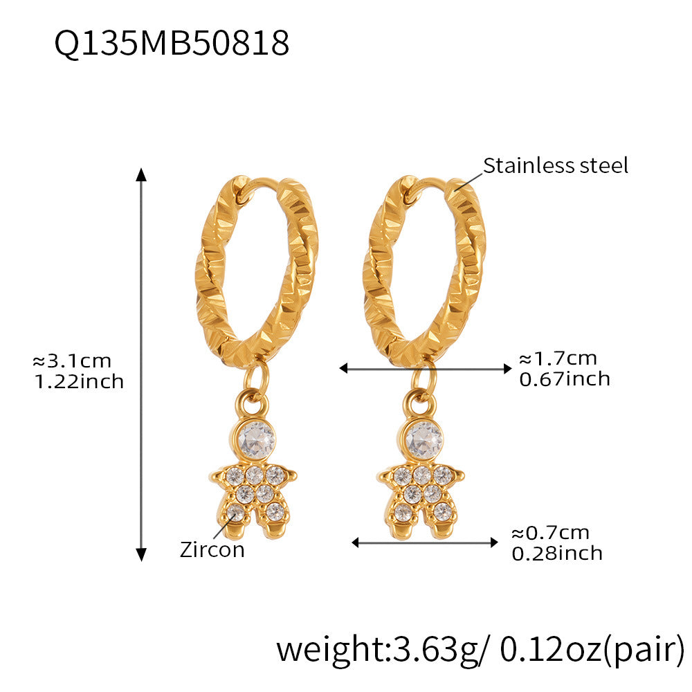 B廠-超閃5A鋯石太空人帶鑽耳環不鏽鋼鍍18k金時尚百搭秋季飾品「Q132-Q140」25.08-4