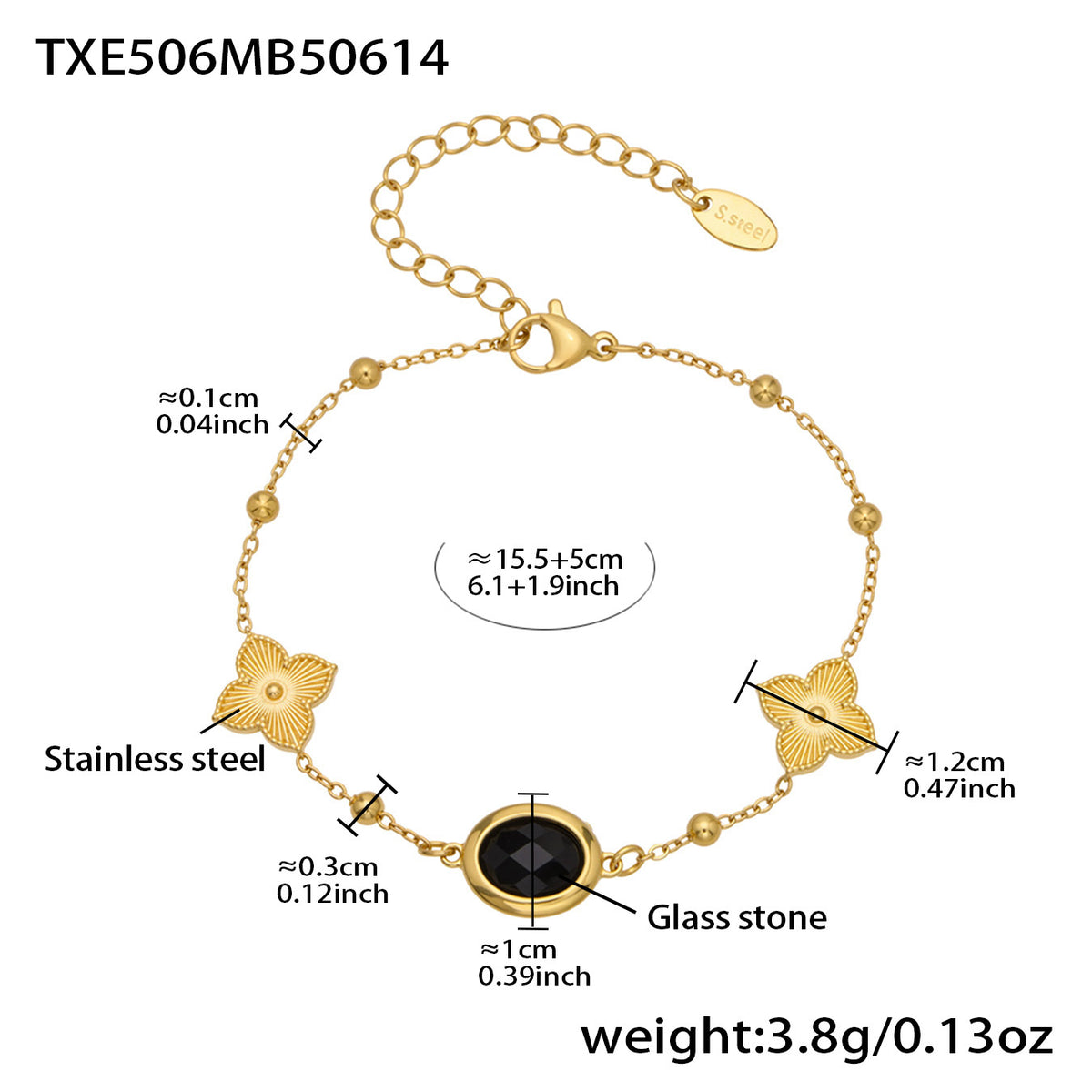 B廠-不鏽鋼十字夾珠鏈橢圓包邊切面玻璃石項鍊耳環首飾套裝鍍18k真金「TXP506」25.12-1