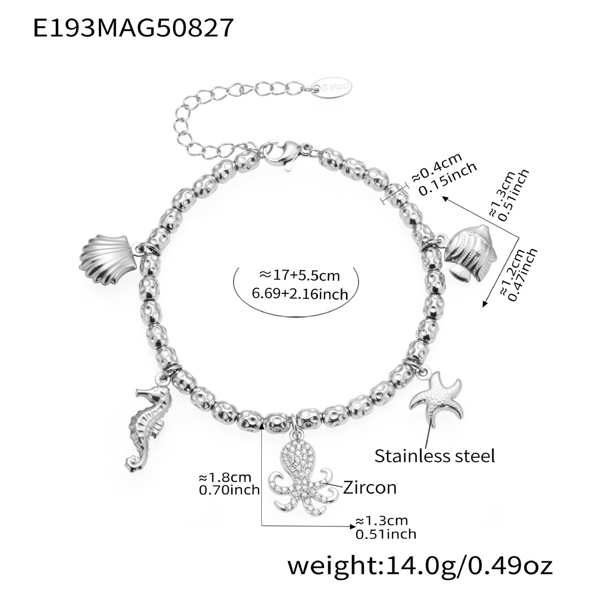 B廠-海洋風八爪魚海星鋯石DIY多配件吊墜手鍊組合不鏽鋼首飾品「E188-E191-E193-E211」25.09-1