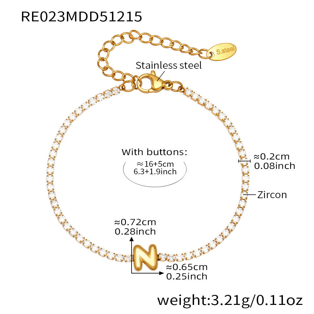 B廠-爆閃爪鑲鋯石26字母手鍊 不鏽鋼鍍18k真金時尚精緻氣質珠寶首飾女「RE023」25.12-3