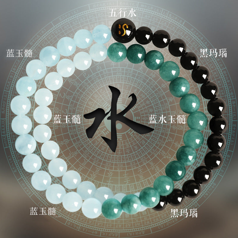 AS廠-普陀山五行補水手串女天然黃水晶五行補缺金絲玉雙圈瑪瑙情侶手鍊「SL6448」25.07-3
