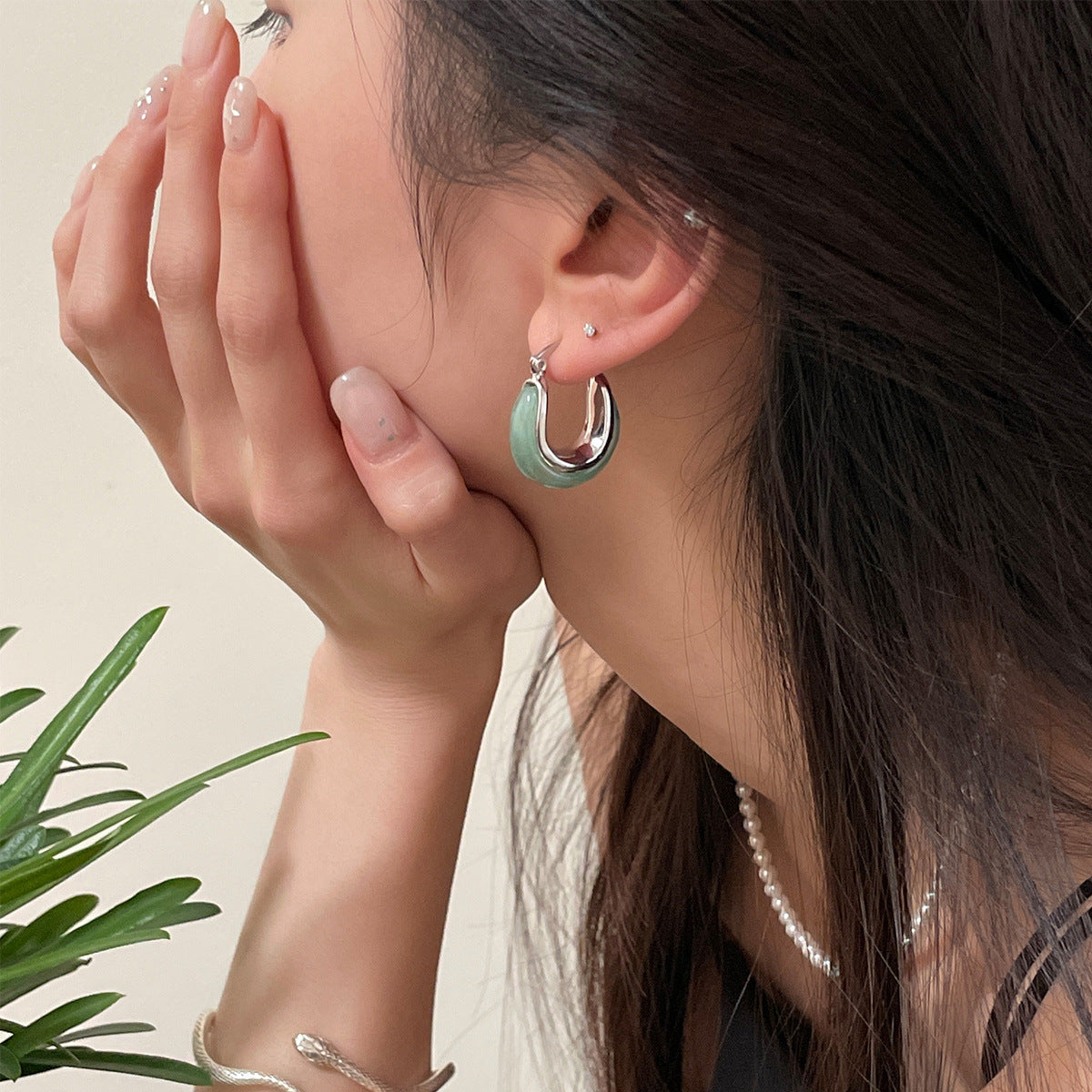 C廠-新中式清冷感玉石耳環女輕奢小眾設計感高級耳環簡約氣質百搭耳飾「EH-3708」25.07-2
