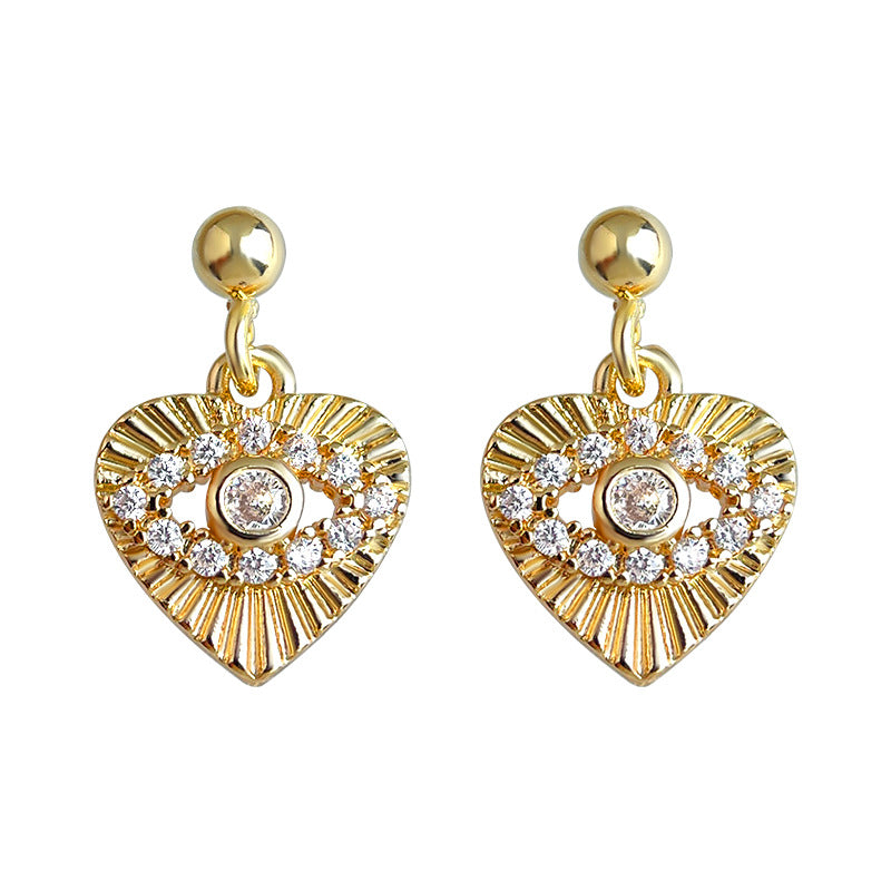 A廠-實物很小迷你簡約小巧微鑲鋯石眼睛愛心時尚通勤耳環工廠飾品「7082」25.11-2