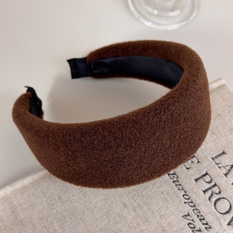 E廠-毛呢寬邊高顱頂髮箍女秋冬日常外戴洗臉壓髮頭箍韓系復古氣質髮卡「27699」25.11-3