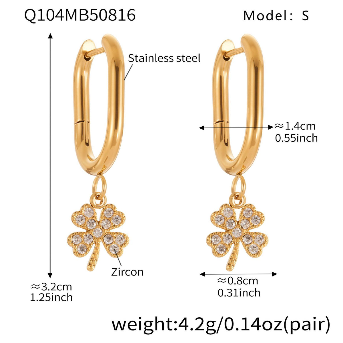 B廠-跨境新品不鏽鋼幸運草帶鑽耳墜耳環鍍18k真金簡約時尚飾品「Q104-Q109」25.08-4