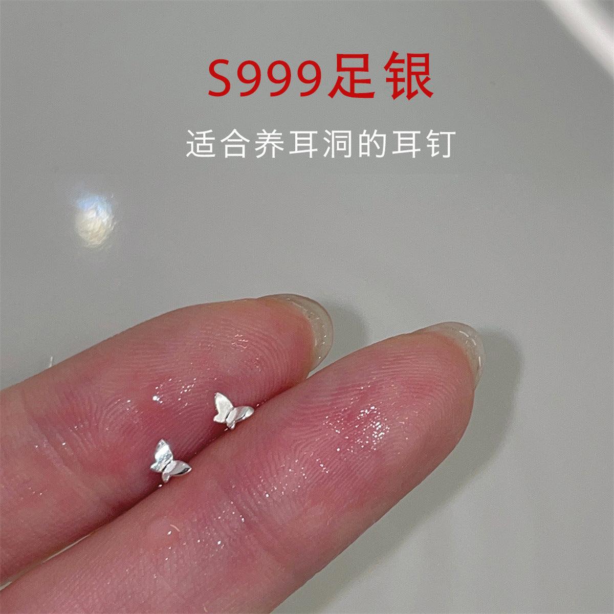 C廠-超仙甜美s999純銀鏤空蝴蝶耳釘女森系清新鋯石耳骨釘秋冬氣質耳飾「EH-2194」24.12-4
