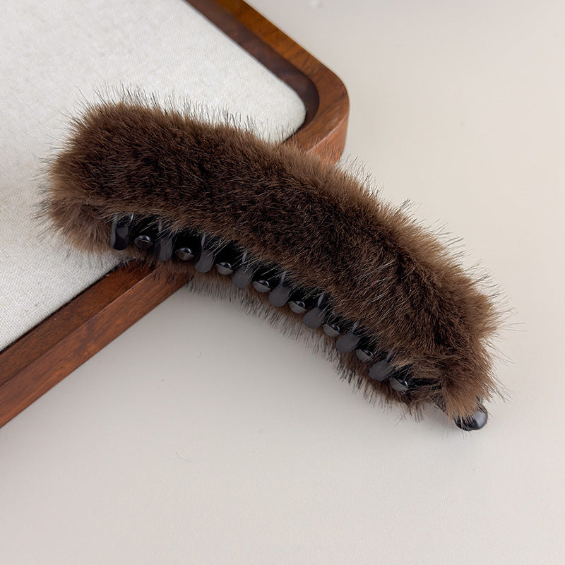 E廠-大號毛茸茸香蕉扭扭夾女秋冬高馬尾竪夾髮卡後腦勺半扎髮橫夾髮夾「27697」25.11-3