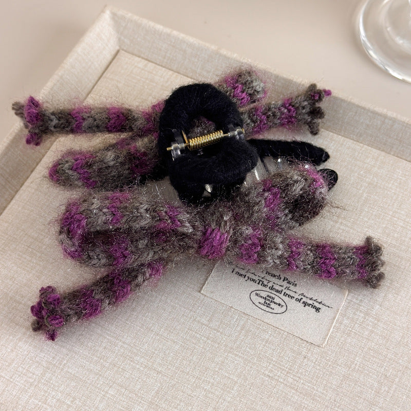 E廠-溫柔紫色毛線蝴蝶結抓夾2025新款秋冬毛絨髮夾後腦勺鯊魚夾高級感「26283」25.11-2