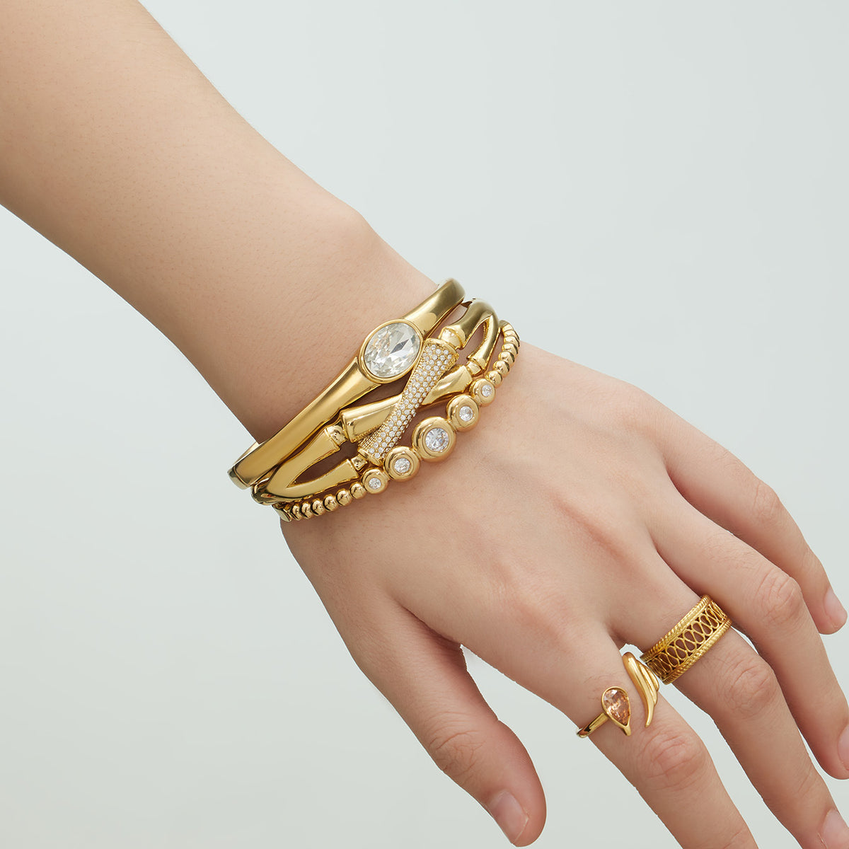 B廠-不鏽鋼超閃5A鋯石卡扣手鐲鍍18k真金歐美跨境INS時尚百搭女士手環「Z525-Z527」25.12-3