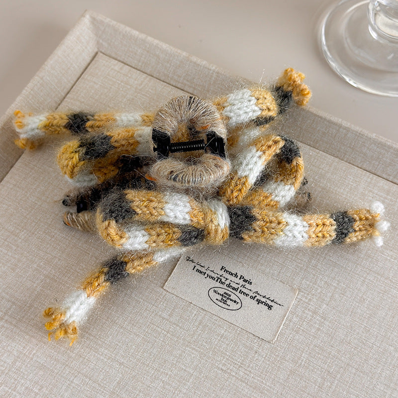 E廠-溫柔紫色毛線蝴蝶結抓夾2025新款秋冬毛絨髮夾後腦勺鯊魚夾高級感「26283」25.11-2