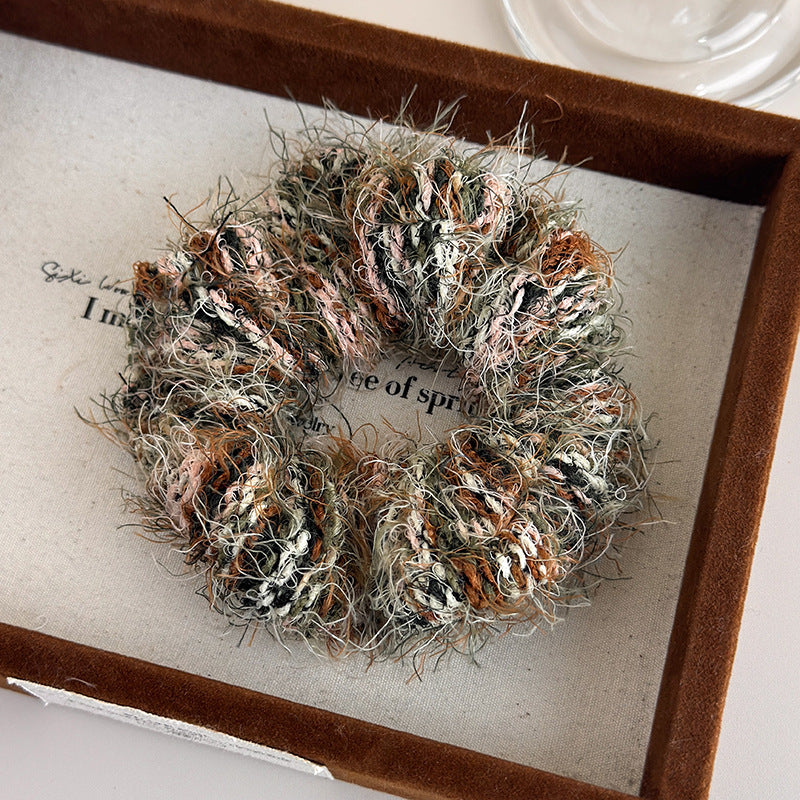 E廠-高級感彩色毛線編織大腸髮圈個性氣質馬尾髮繩小眾設計感韓版髮飾「24417」25.11-1