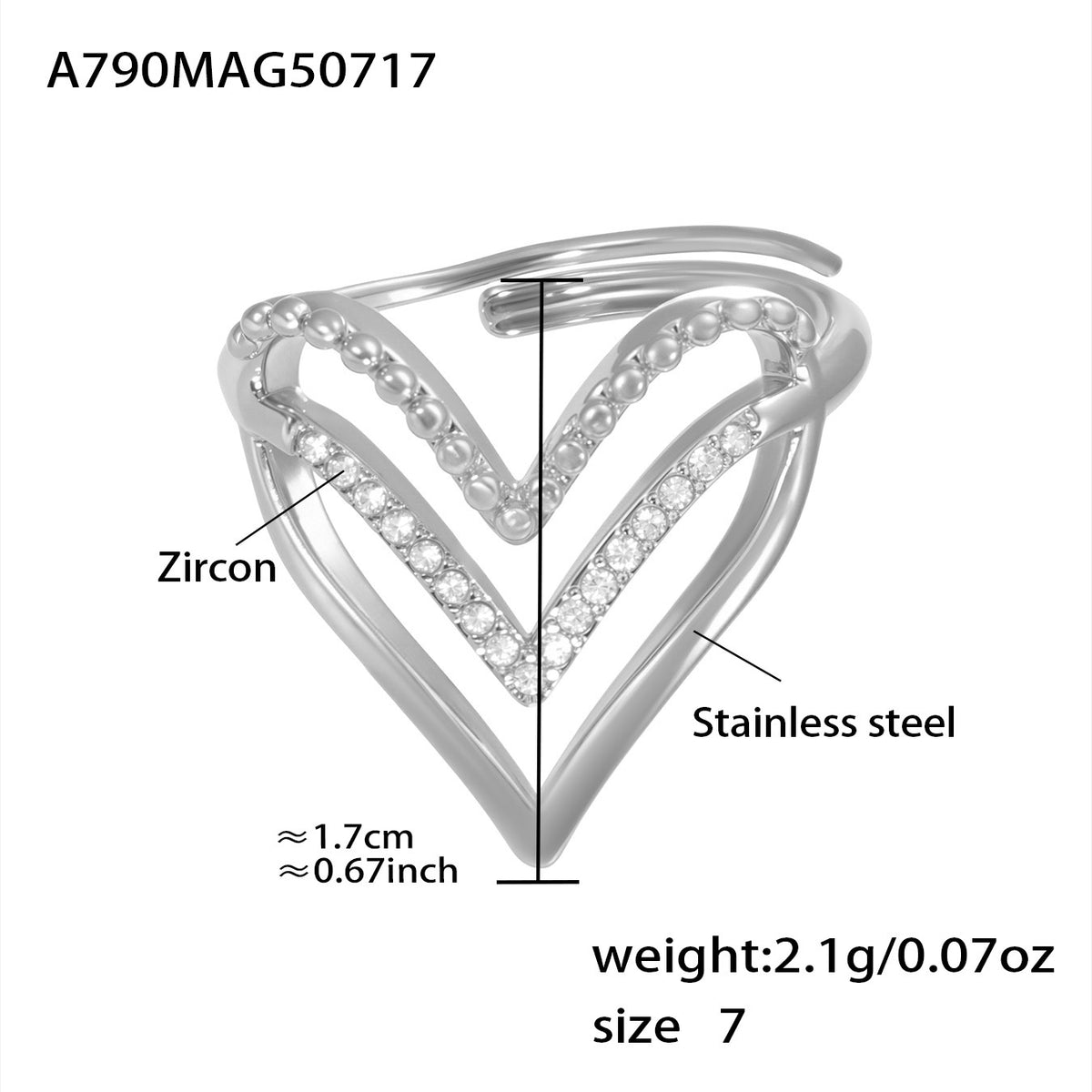 B廠-超閃鋯石八芒星開口鏤空戒指不鏽鋼18K金歐美網紅同款飾品「A790」25.07-4