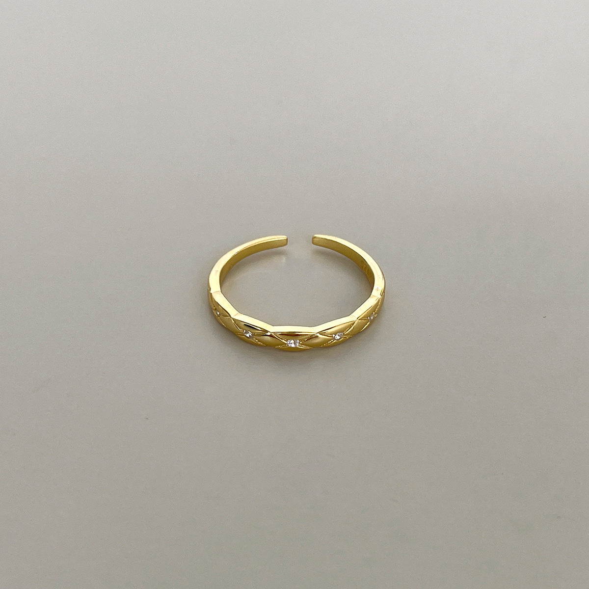 C廠-小眾高級感菱格紋純銀鋯石戒指輕奢冷淡風時尚氣質玫瑰花森系指環「JZ-0712」25.10-5