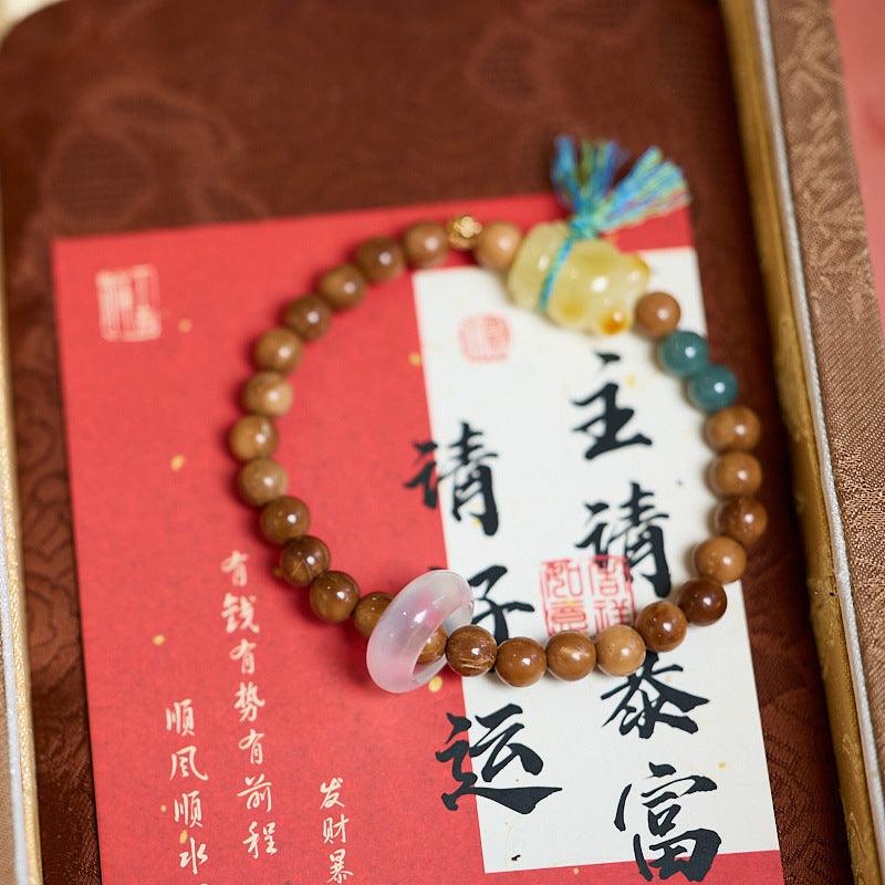 AS廠-天然6MM庫克菩提手串原創設計雙圈蜜蠟可愛小熊手鍊文玩禮物批發「L06200740」25.03-3