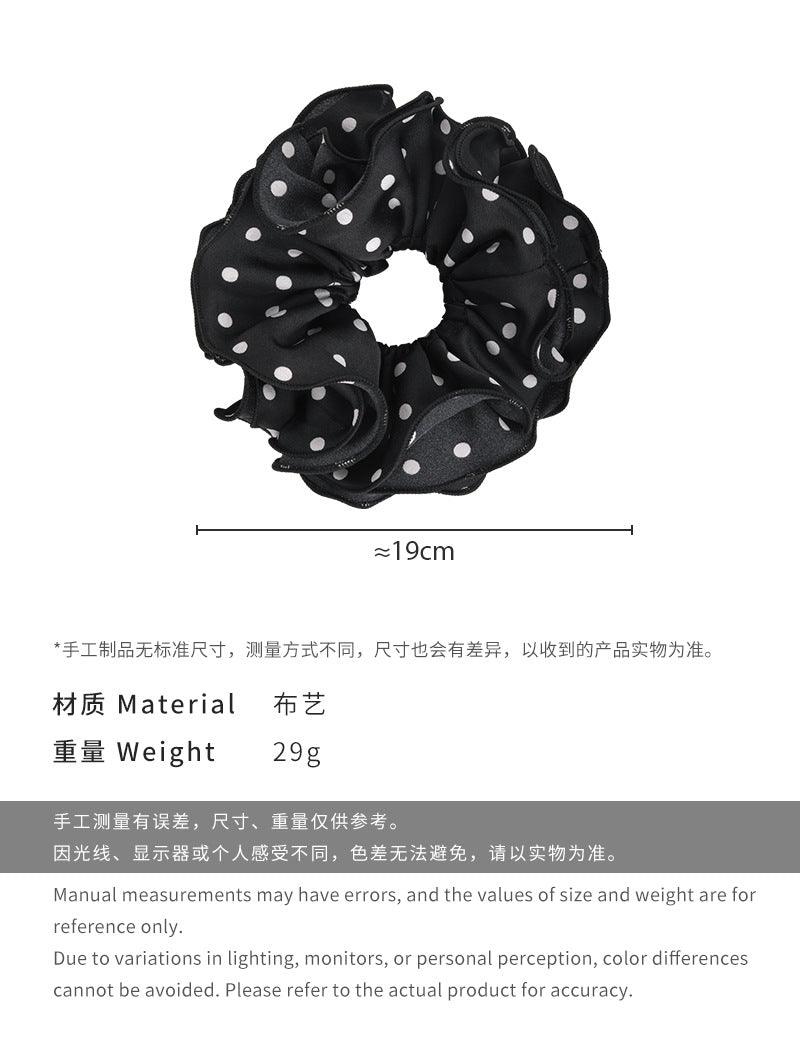 E廠-溫柔優雅黑白波點四層大腸髮圈女高級感低馬尾褶皺丸子頭髮繩頭花「26774」25.04-2