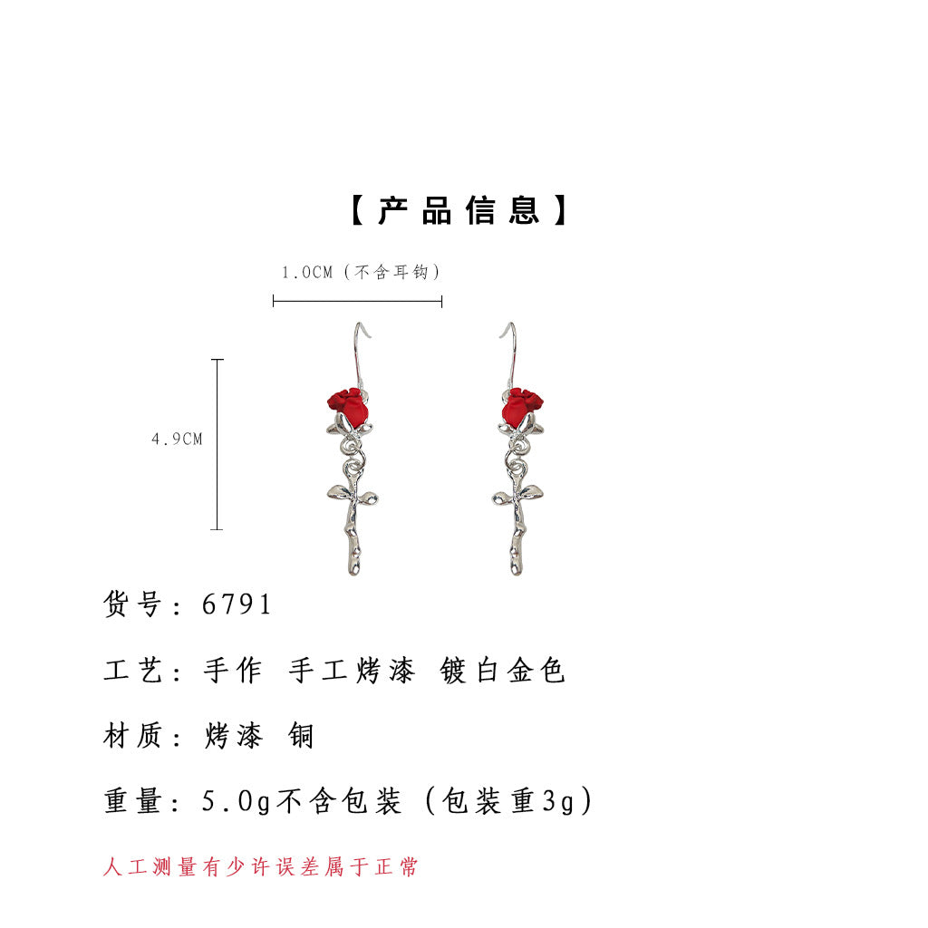 A廠-個性甜酷冷淡風紅玫瑰花朵耳環網紅ins爆款新款耳飾「6791」25.09-3