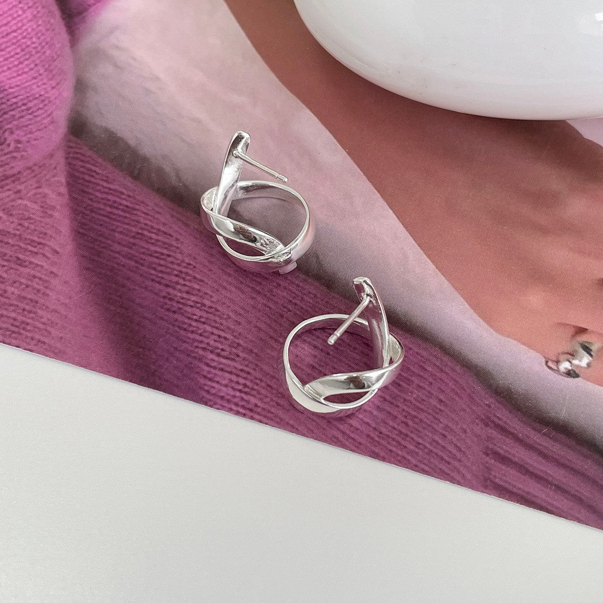 C廠-925銀針氣質百搭絲帶耳環女溫柔簡約小眾ins風高級感耳環新款耳飾「EH-3664」25.07-2