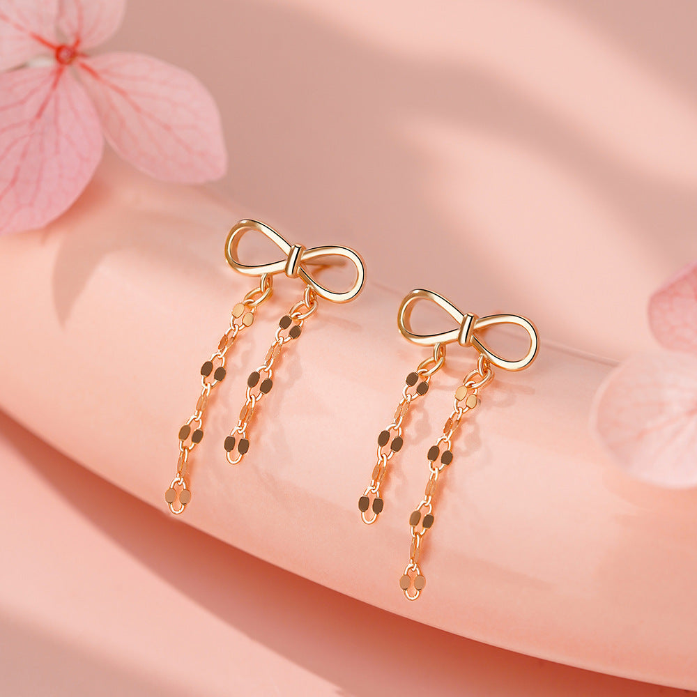 D廠-純銀S925蝴蝶結鏈條耳環女輕奢高級感甜美精緻小眾設計耳飾「YC4061E_1」25.12-3