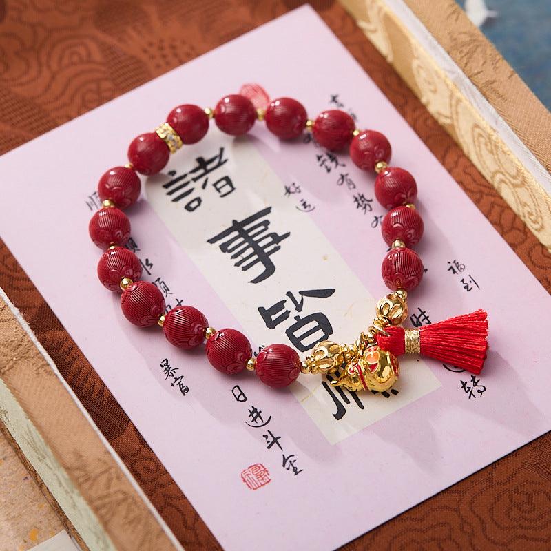 AS廠-原礦高含量8MM帝王砂手串寶葫蘆麥穗古法絲絨高級感朱砂手鍊批發「WA0810864」25.03-4