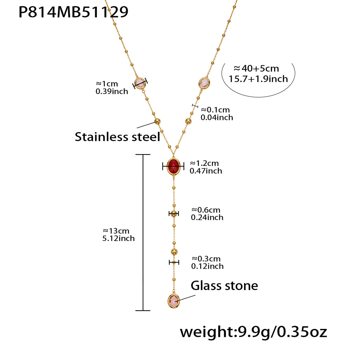 B廠-不鏽鋼十字夾珠鏈橢圓包邊切面玻璃石項鍊耳環首飾套裝鍍18k真金「TXP506」25.12-1