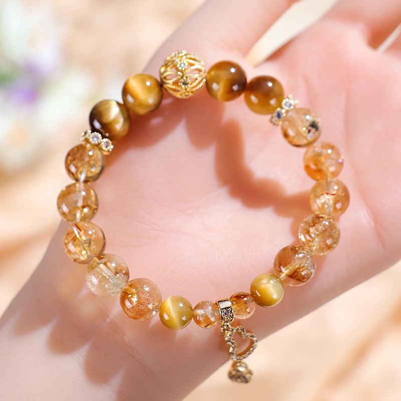 AS廠-天然阿塞黃水晶10mm圓珠手鍊單圈配10mm金虎眼手工編織手串批發「AL891750」25.02-3