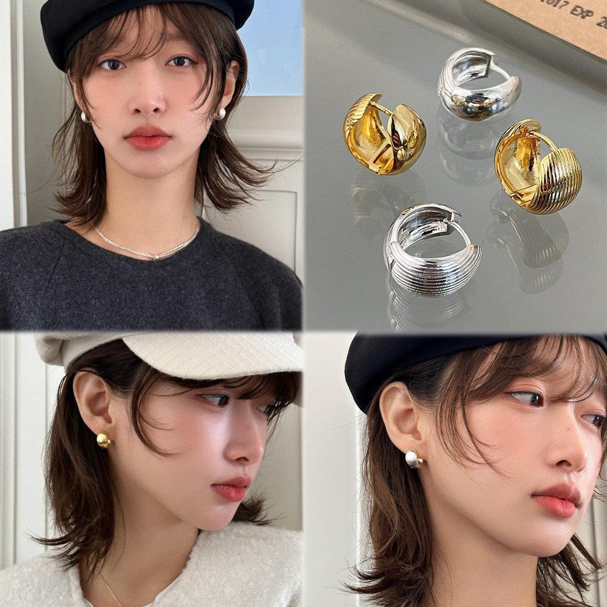 C廠-博主同款素圈貝殼耳環女簡約大氣高級感銀針耳扣輕奢時尚新耳釘「EH-3450」25.04-1