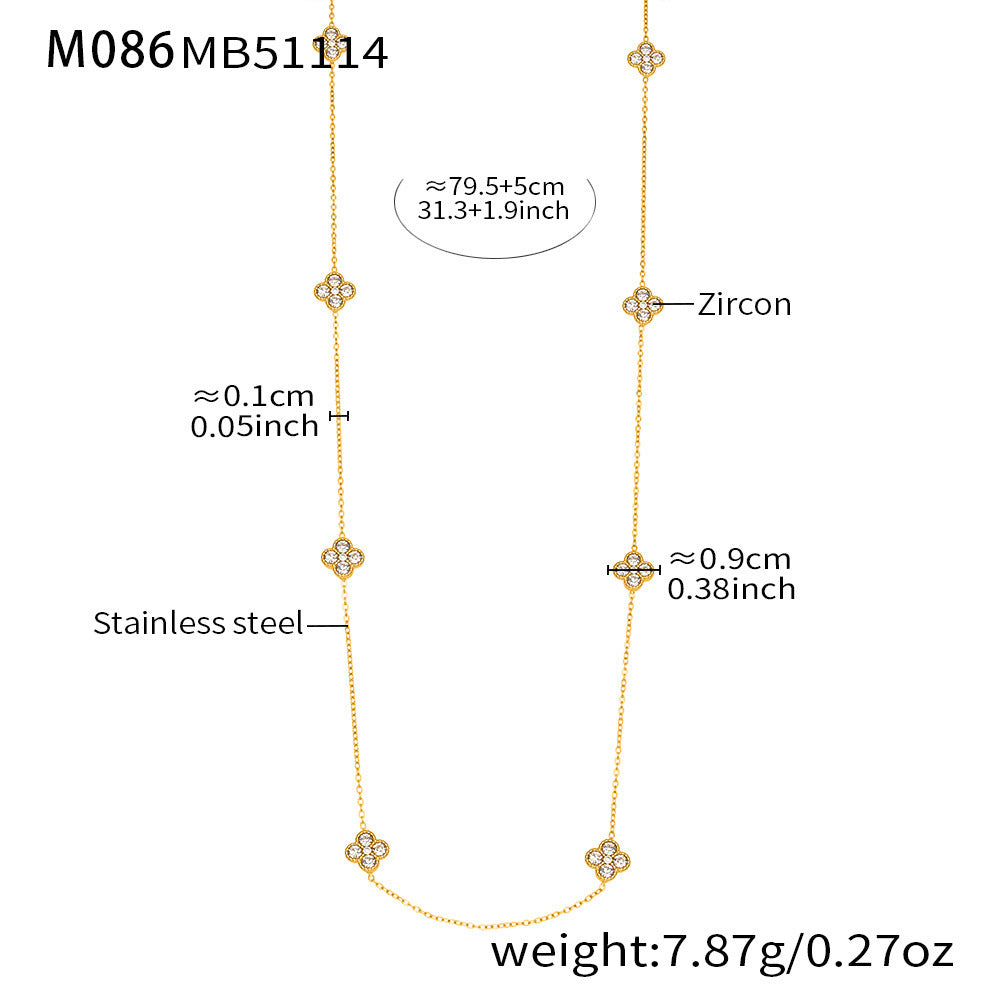 B廠-超閃5A鋯石小花朵滿鑽長款毛衣鏈歐美風時尚百搭不鏽鋼飾品「M086」25.11-3