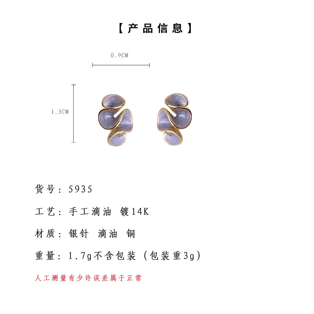 A廠-清新甜美立體琺瑯滴釉幾何空間扭曲藝術氣息銀針鍍14K耳釘耳飾「5934-5935」25.04-4