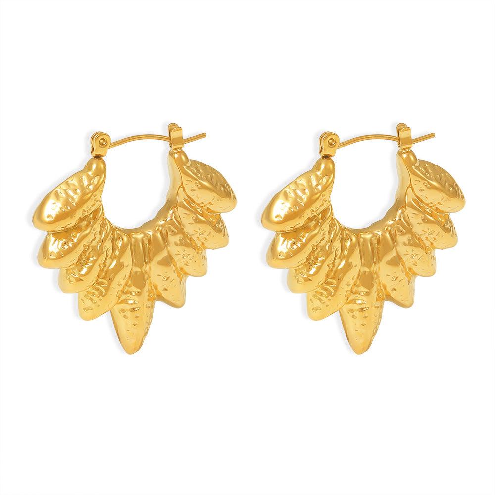 B廠-歐美樹葉造型空心耳環跨境新款鈦鋼18K Gold Plated  PVD氣質耳飾「F1608」24.08-5