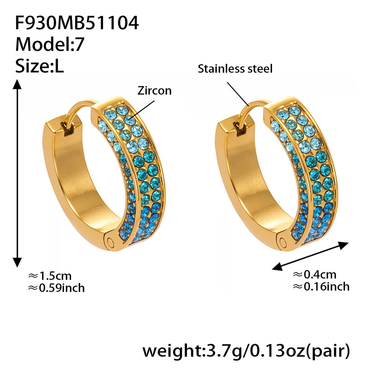 B廠-ins風高質量彩色5A鋯石圓圈卡扣耳環不鏽鋼鍍18k真金耳飾女「F930」25.11-2