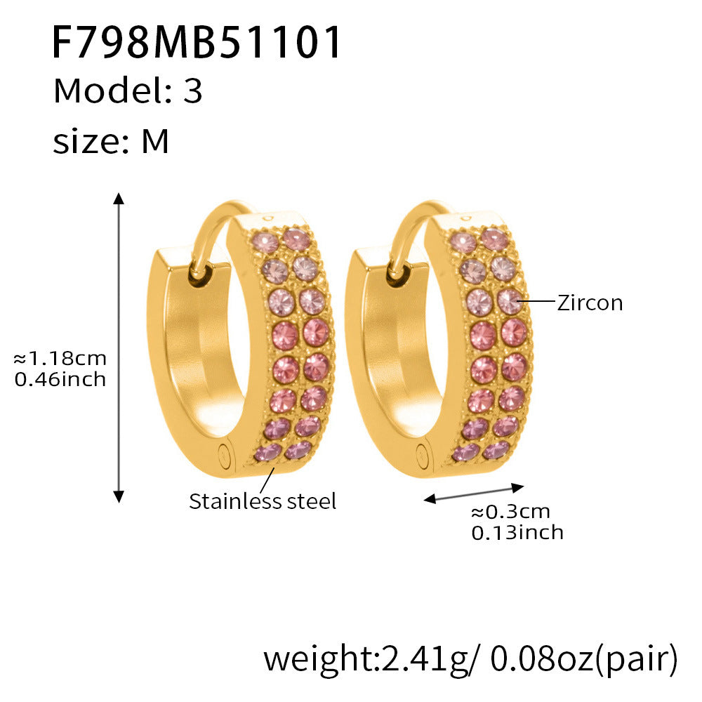 B廠-簡約C型鑲彩鑽拼色鋯石耳扣不鏽鋼鍍18k真金輕奢小眾耳環女「F798」25.11-1