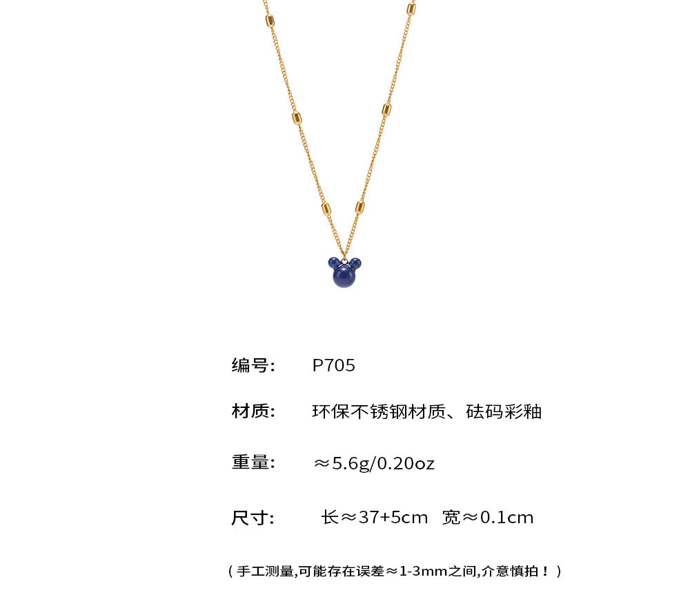 B廠-萊茵藍小熊雙層鏈鎖骨項鍊小眾設計不鏽鋼厚金電鍍飾品「P705」25.06-2