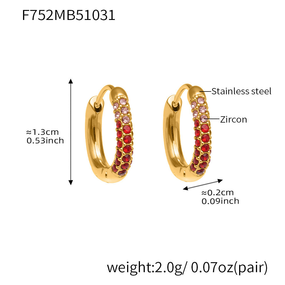 B廠-超閃5A彩色鋯石小耳環卡扣耳飾不鏽鋼鍍18k真金跨境熱銷款「F752」25.11-1