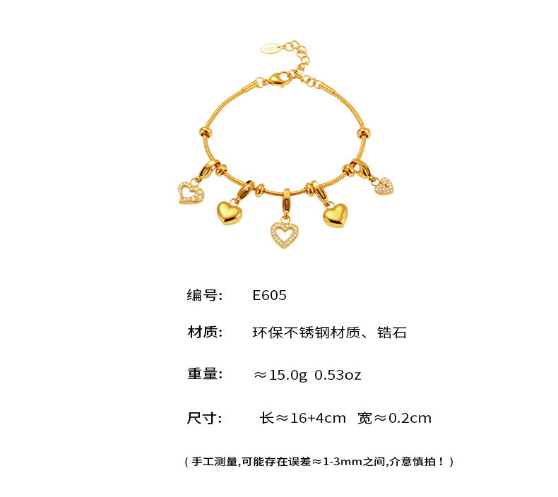B廠-歐美個性圓珠愛心璀璨鋯石手鍊ins風不鏽鋼18K真金流行手飾「E604」25.04-4