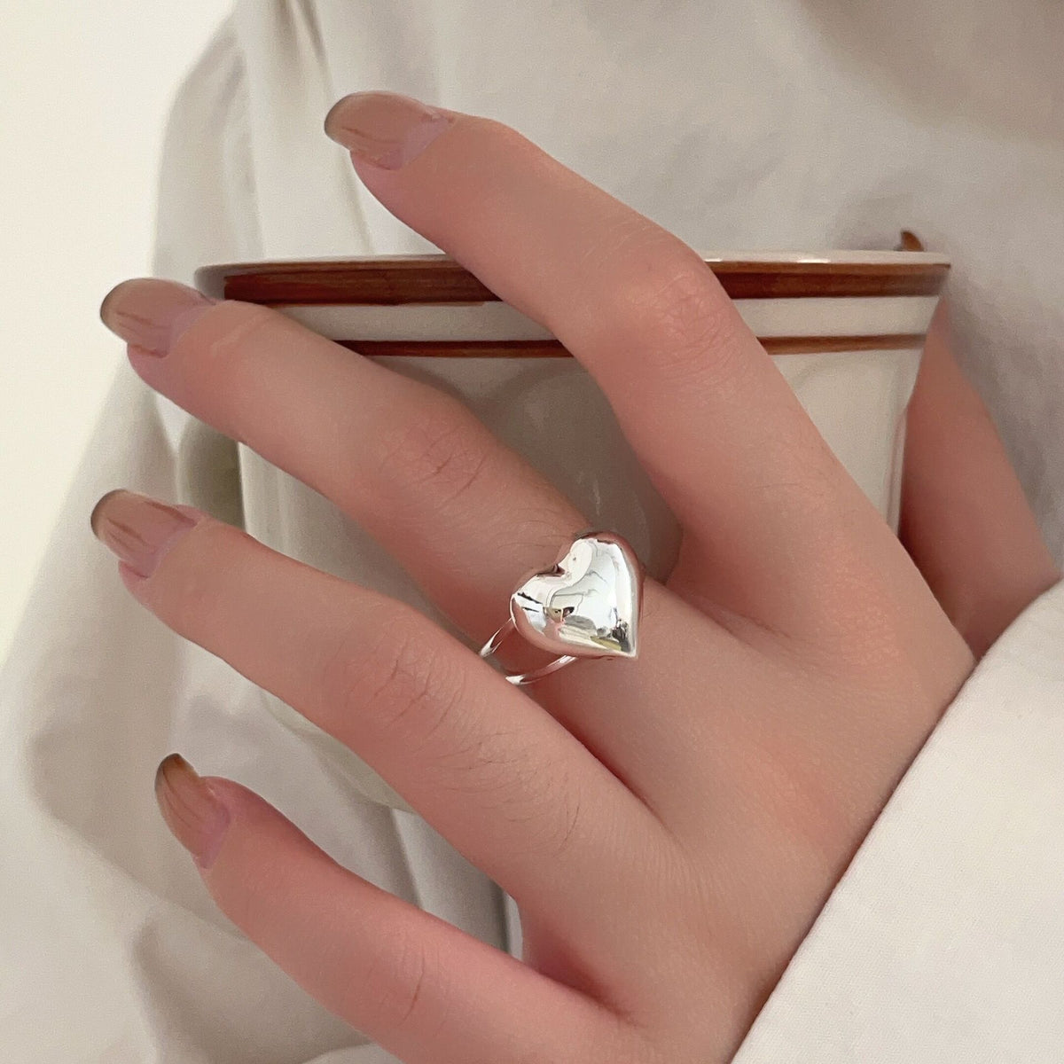 F廠-歐美925純銀復古愛心戒指 ins冷談風個性小眾開口戒指女「J1524」25.10-1
