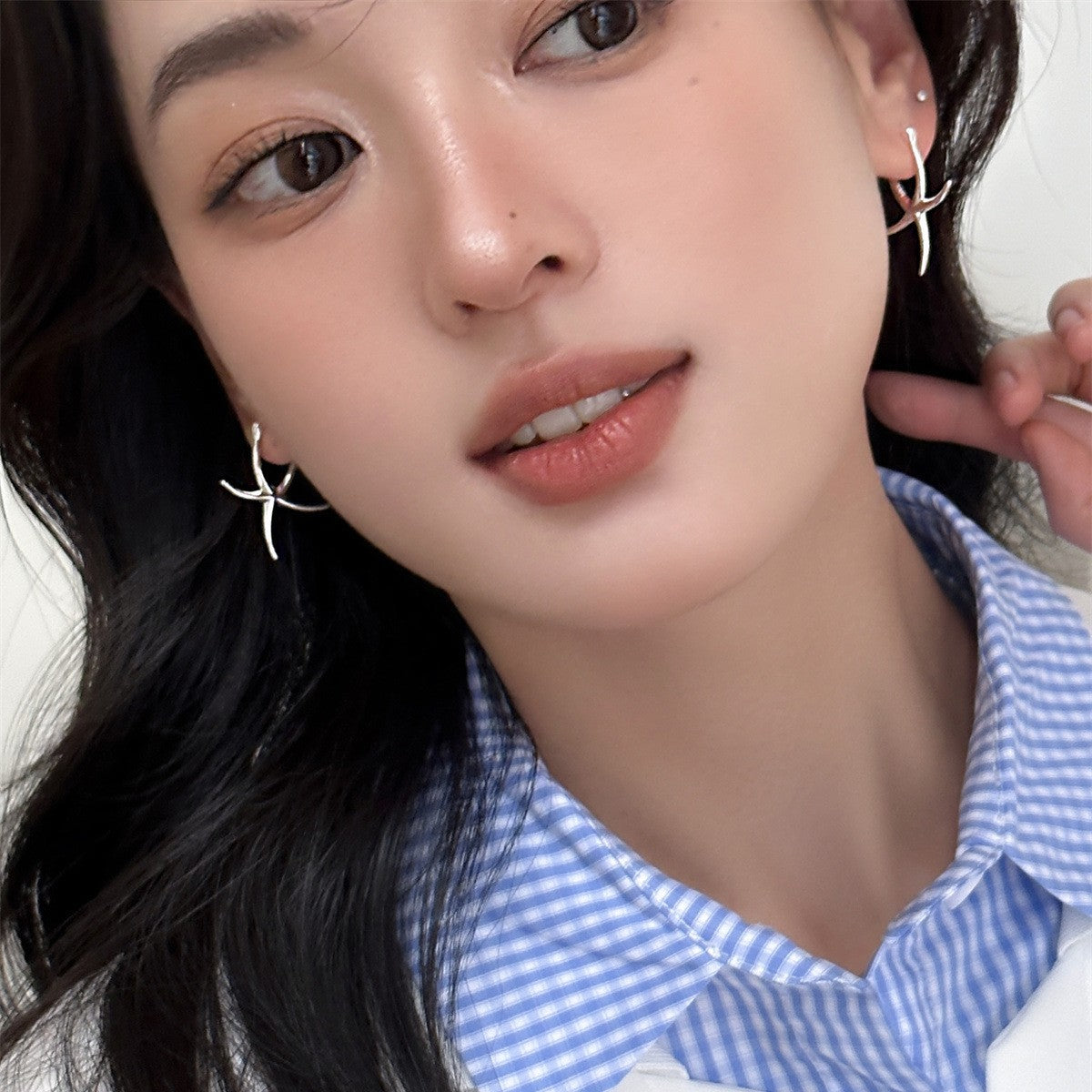 C廠-不規則光面海星耳扣女簡約小眾設計感個性獨特精緻百搭耳環耳飾「EH-3816」25.07-2