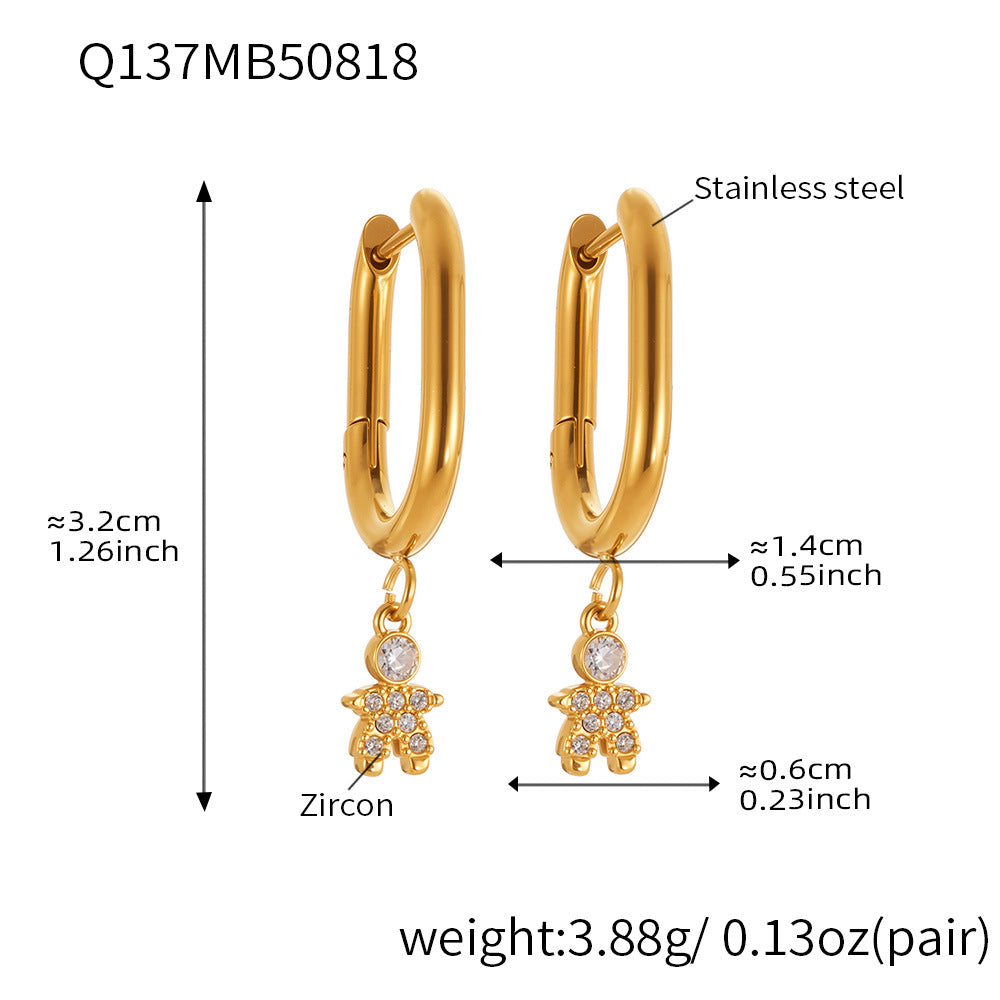 B廠-超閃5A鋯石太空人帶鑽耳環不鏽鋼鍍18k金時尚百搭秋季飾品「Q132-Q140」25.08-4