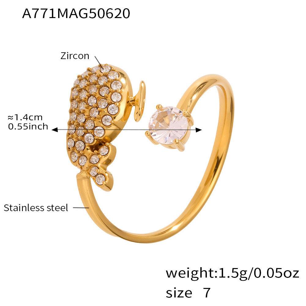 B廠-不鏽鋼5A鋯石開口戒指不掉色小眾設計感指環ring歐美風飾品「A768」25.06-4