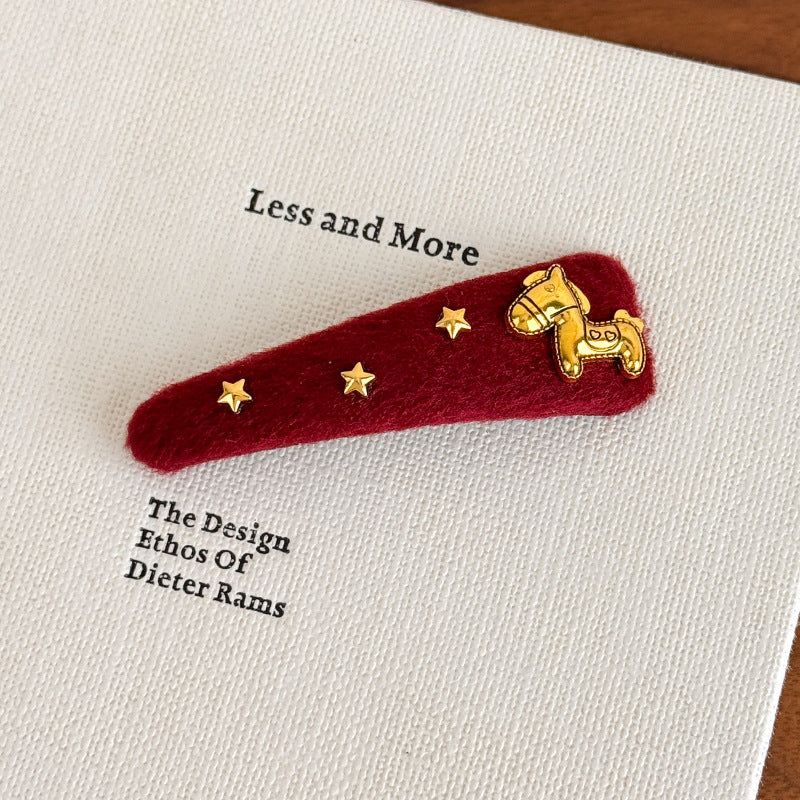 E廠-馬上有錢花新年紅色喜慶髮夾高級設計感豹紋側邊瀏海碎髮BB夾髮卡「27821」25.12-3