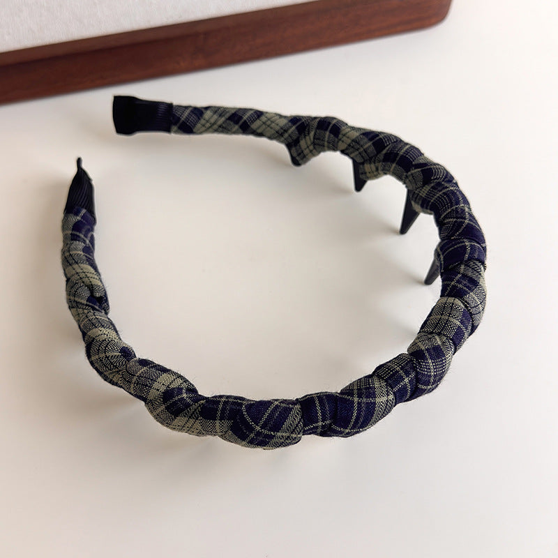 E廠-韓版格紋纏繞髮箍復古格子網紅百搭壓髮波浪帶齒頭箍高顱頂頭飾「27343」25.08-3