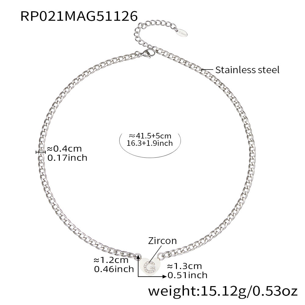 B廠-不鏽鋼愛心字母鑲嵌鋯石吊墜項鍊手鍊套裝 歐美個性首飾鍍18k真金「RP021」25.12-1